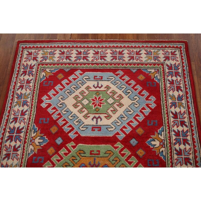Kazak Oriental Accent Rug Handmade Traditional Foyer Wool Carpet - 3'2" x 5'1"