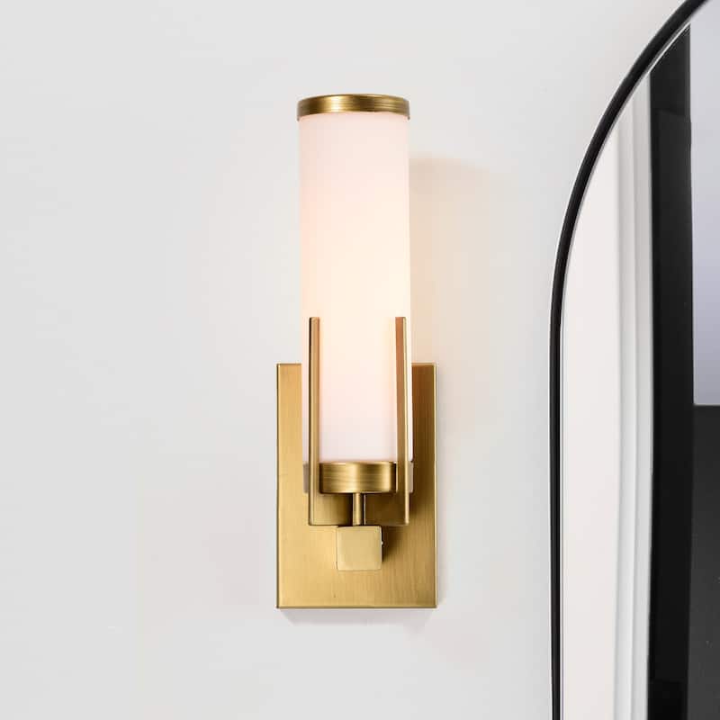 Roselle 1 Light Vanity Natural Brass with White Glass - Natural Brass