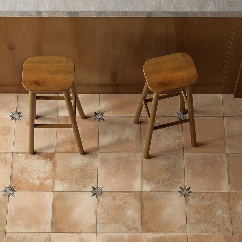 Merola Tile Kings Nonna with Black Star 17-7/8" x 17-7/8" Porcelain Floor and Wall Tile