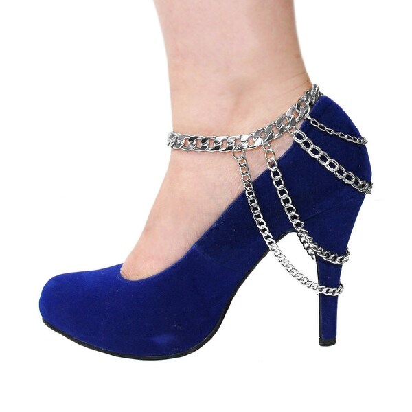 black heels with silver chain