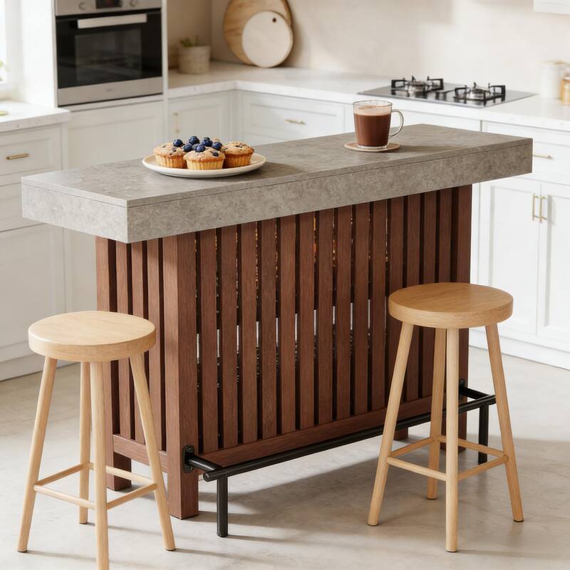 Modern Dining Table with Storage, Coffee Table with 2-Tier Shelves, Home Bar Table & Entertaining Table