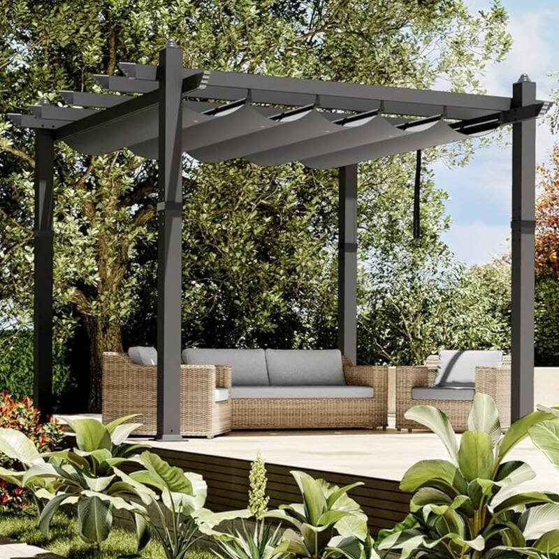 10x10 Ft Patio Outdoor Pergola and Gazebos for Existing Deck, Backyard Garden Porch - Grey