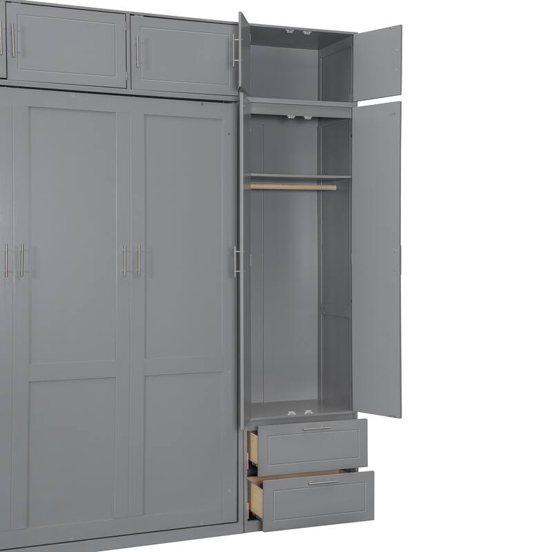 Queen-Size Foldable Wall Bed - Built-in Wardrobe & Shelves, Space-Saving Design for Guest Rooms & Small Apartments