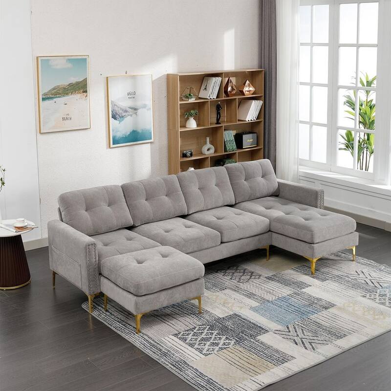 L-Shape Convertible Sectional Sofa Couch, Living Room Sectional with Movable Ottoman for Living Room, Apartment, Office