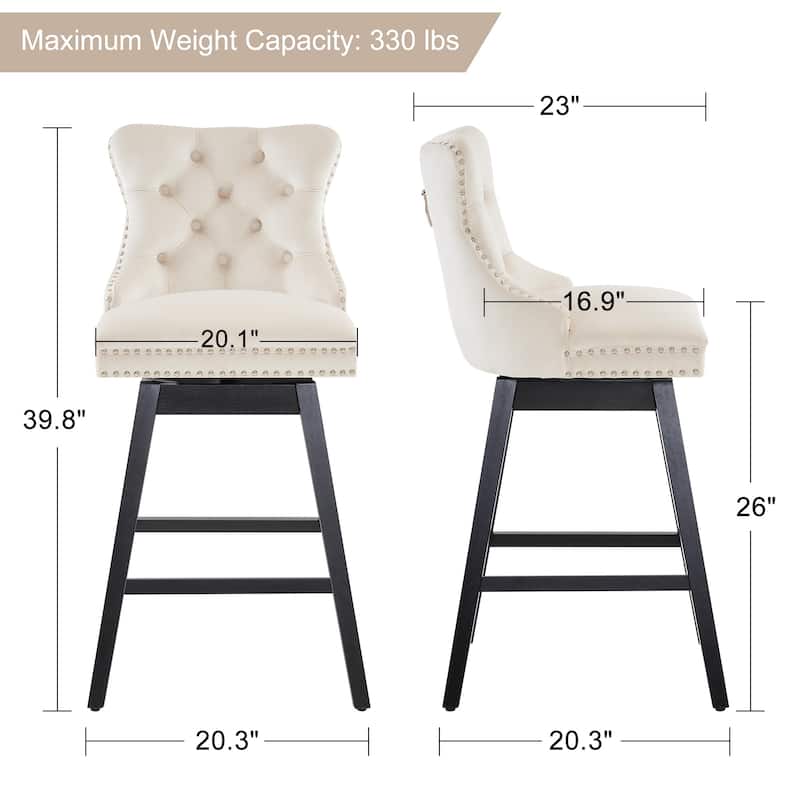 26"/29" Velvet Swivel Counter and Bar Height Stools Solid Wood Frame (Set of 4)