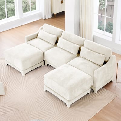 Contemporary Superior Comfort Sectional Sofa with Ottomans and Lumbar Pillows