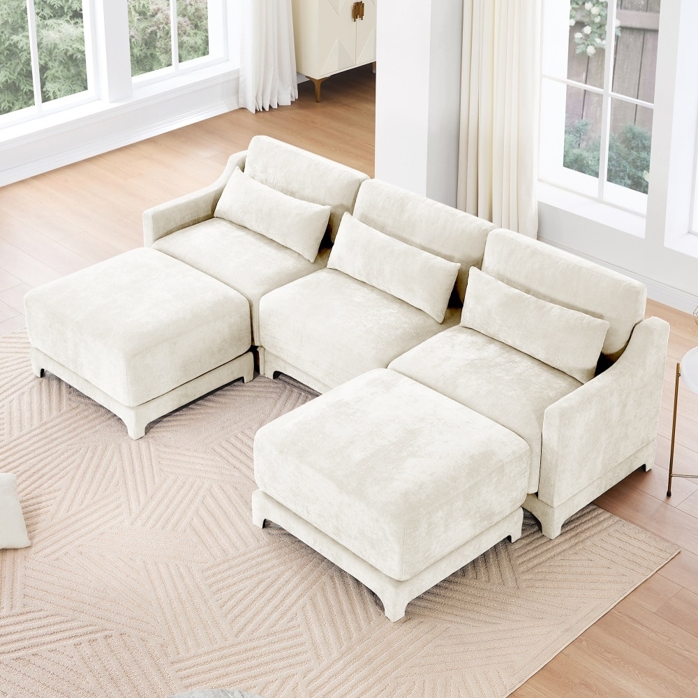 Contemporary Superior Comfort Sectional Sofa with Ottomans and Lumbar Pillows