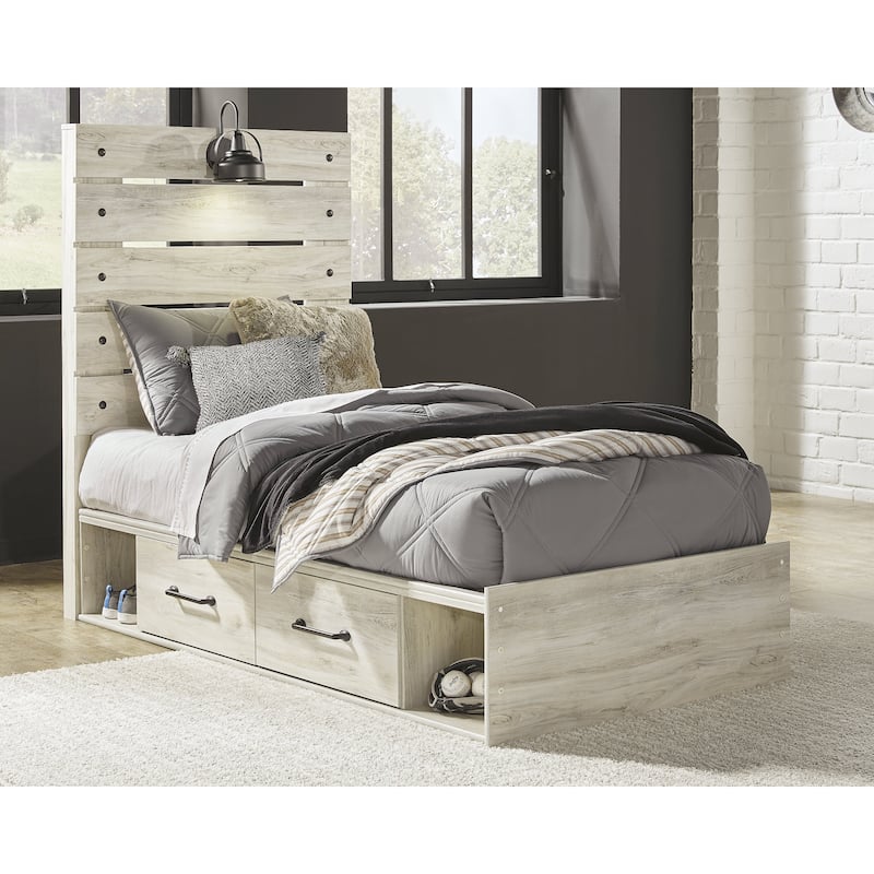 Cambeck Whitewash Panel Bed With 2 Under Bed Storage Drawers