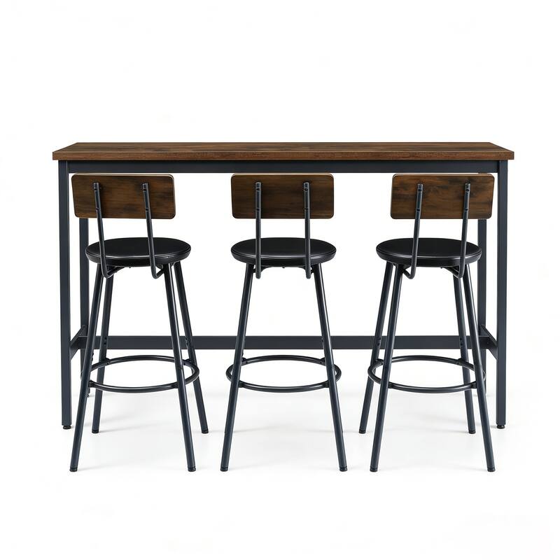Bar Table and Chairs Set for 3, 4 Piece Industrial Dining Table Set with 3 PU Upholstered Bar Stools