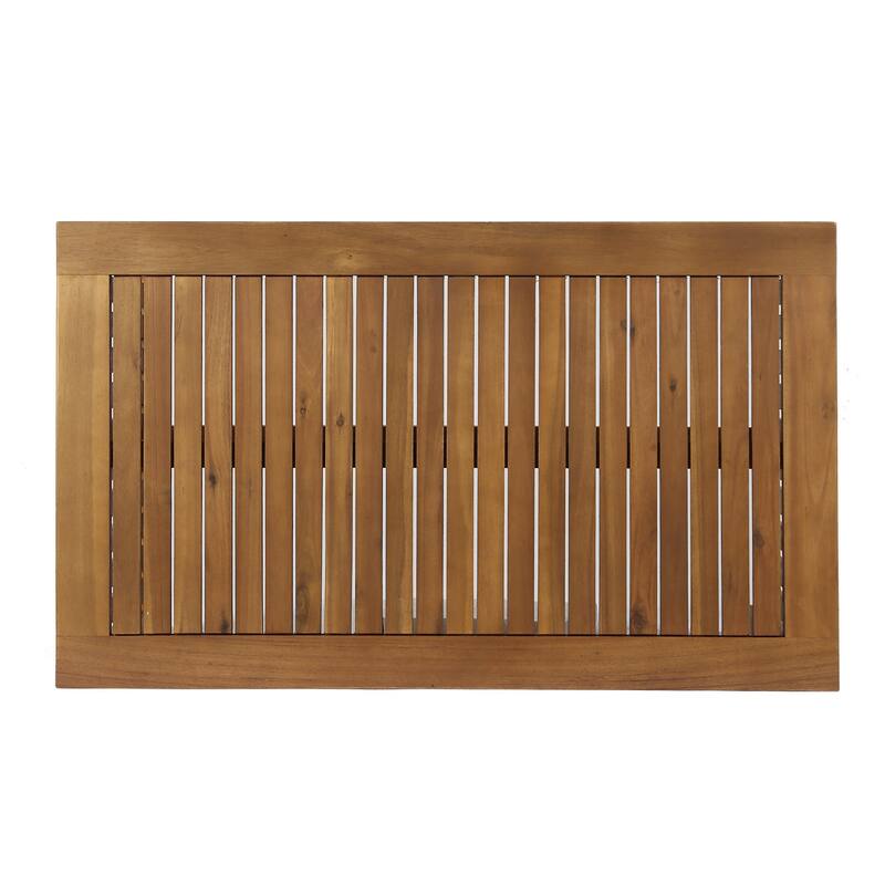 Gerry Outdoor Coffee Table, 40 Inch Rectangular Slat Brown Acacia Wood