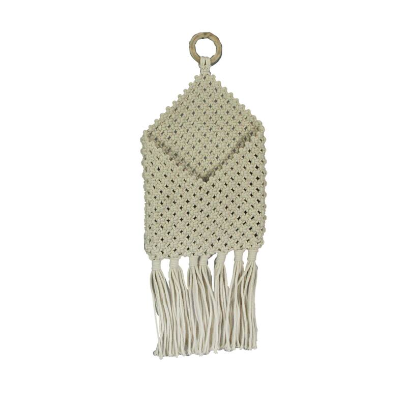 Bohemian Hand Tied Macrame Envelope Wall Pocket 21.25 Inches High