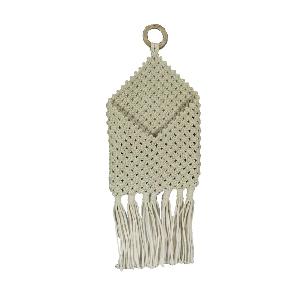 Bohemian Hand Tied Macrame Envelope Wall Pocket 21.25 Inches High