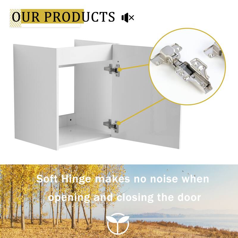 Compact 18'' Floating Bathroom Vanity with Ceramic Sink & Soft-Close Cabinet, Modern Design