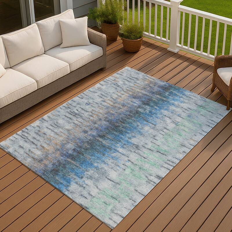 Machine Washable Indoor/ Outdoor Contemporary Ombre Chantille Rug - Blue - 10' x 14'