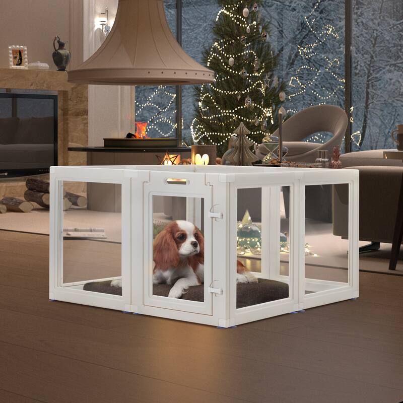 EROMMY 6/ 8/ 12 Panel Clear PET Pet Playpen with Door, Transparent Puppy Playpen for Small Dogs, Cats, Rabbits
