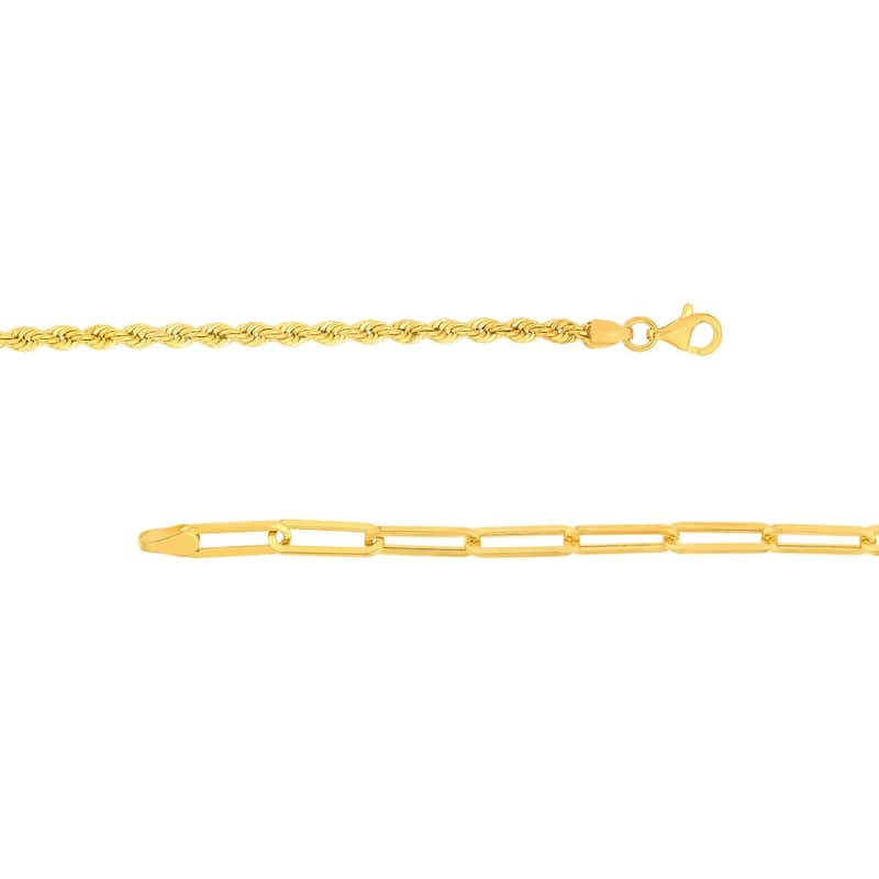 Curata 14k Yellow Gold 7.5" 5mm Double Duty Paperclip and Rope Chain Bracelet