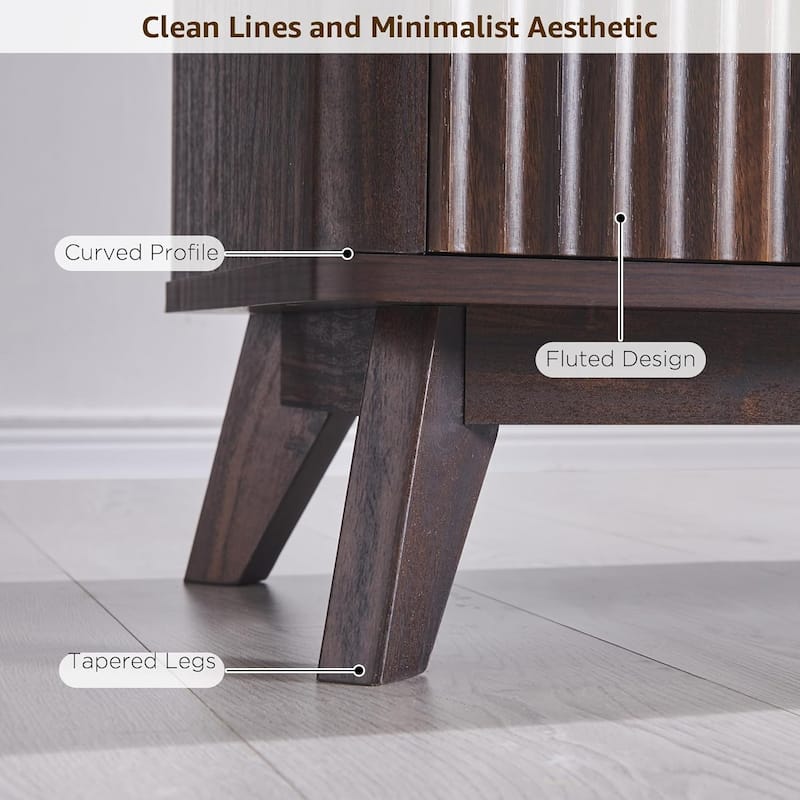 70" Modern Fluted TV Stand for Living Room, Wood Entertainment Center