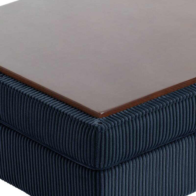 31.78" W Oversized Square Upholstered Storage Ottoman with Wooden Tray