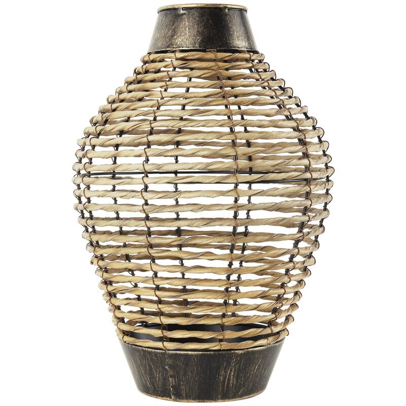 Plastic Rattan Handmade Twisted Decorative Vase with Open Frame Design and Bronze Metal Details - Bronze - Roche River Decor