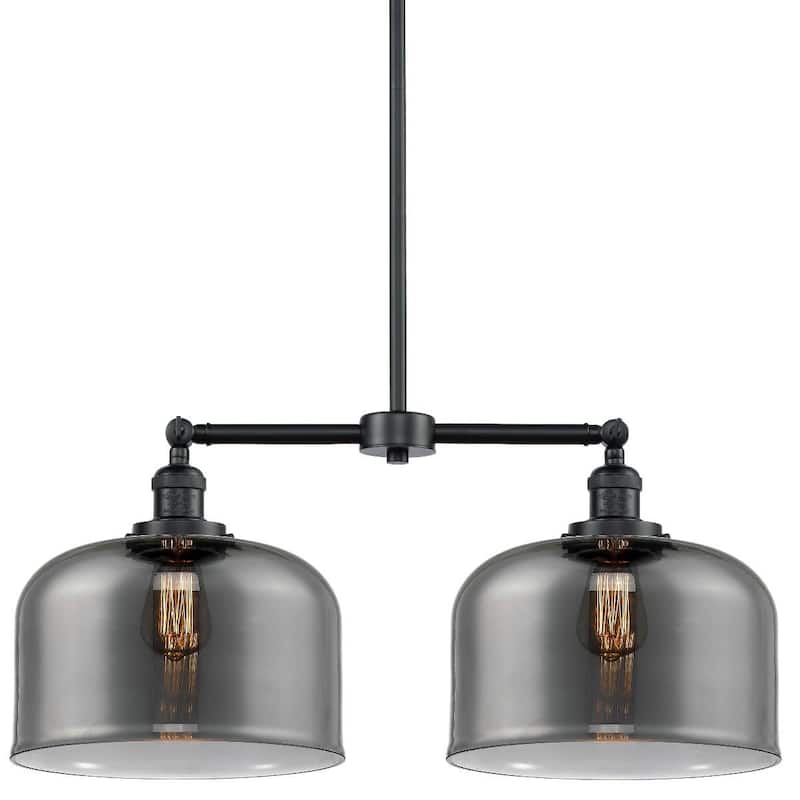 Innovations Lighting X-Large Bell 2 Light 21" Wide Linear Chandelier - Oil Rubbed Bronze / Plated Smoked