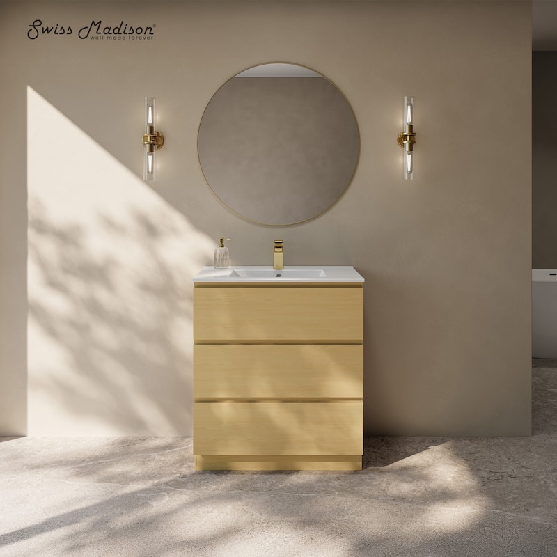 Liberte 30" Freestanding Bathroom Vanity In Natural Oak With Sink Top - 30