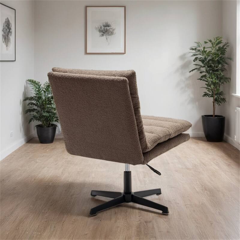 360°Swivel Adjustable Armless Office Chair with Cross Leg,Teddy Fabric
