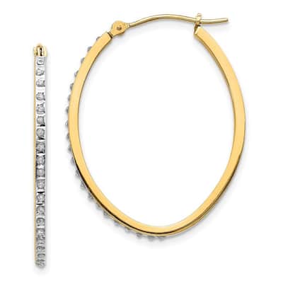 Curata 14k Yellow Gold Polished Diamond Fascination Oval Hinged Hoop Earrings - 31x2mm Wide