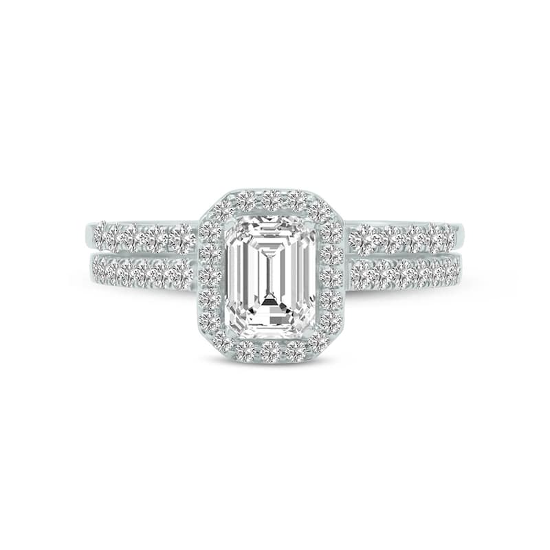 Marquee 1 1/2 Carat TW Center Emerald Cut Lab Grown Diamond Halo Bridal Set in 14Karat White Gold