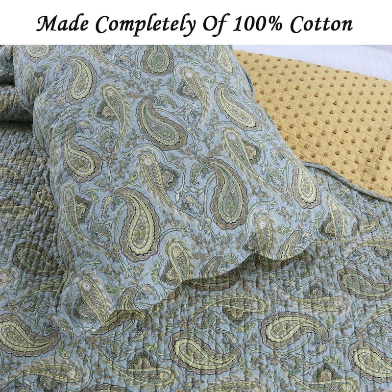 Green Paisley Country Style 3-piece Cotton Quilt BeddingSet
