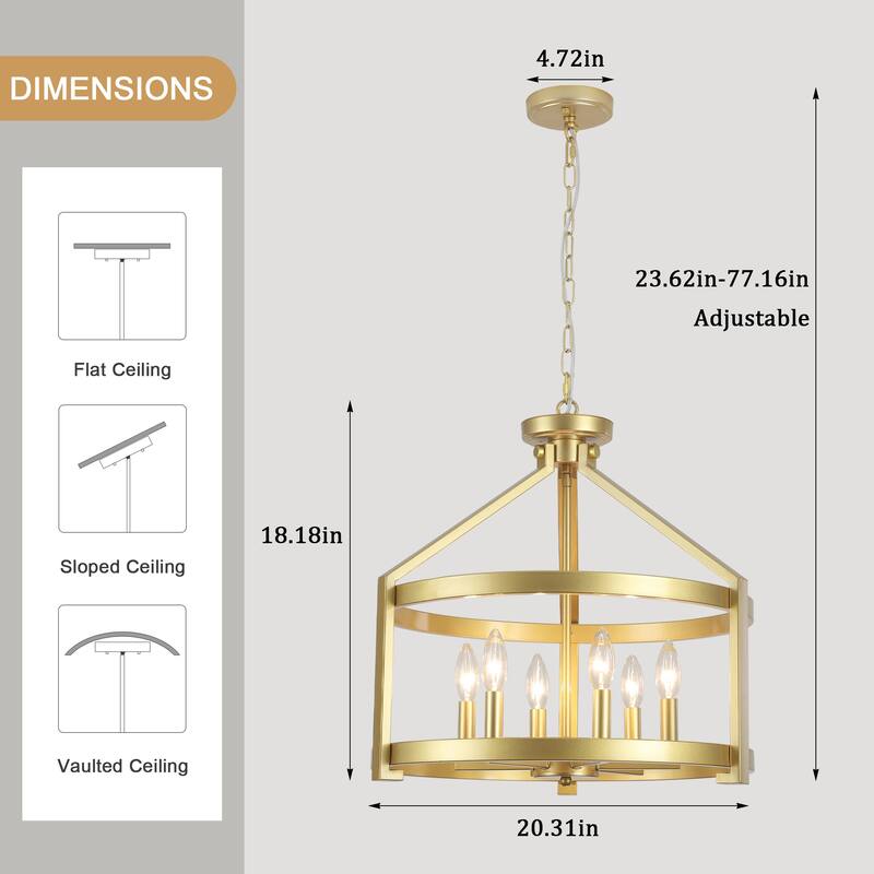 6- Light 20.3" Dimmable Modern Farmhouse Round Cage Chandelier for Dining Room Foyer - N/A