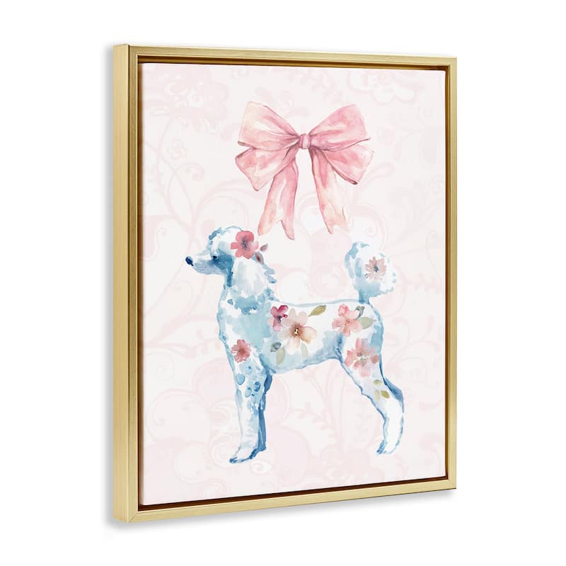 Stupell Pastel Floral Dog Framed Floater Canvas Wall Art Design By Carol Robinson