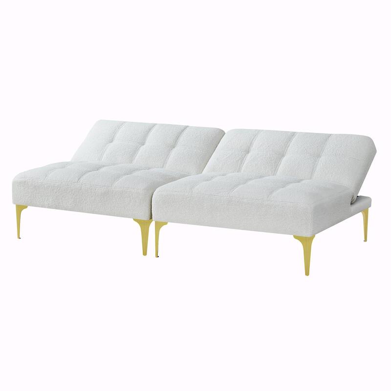 Convertible Sofa Bed Futon with Gold Metal Legs in Teddy Fabric