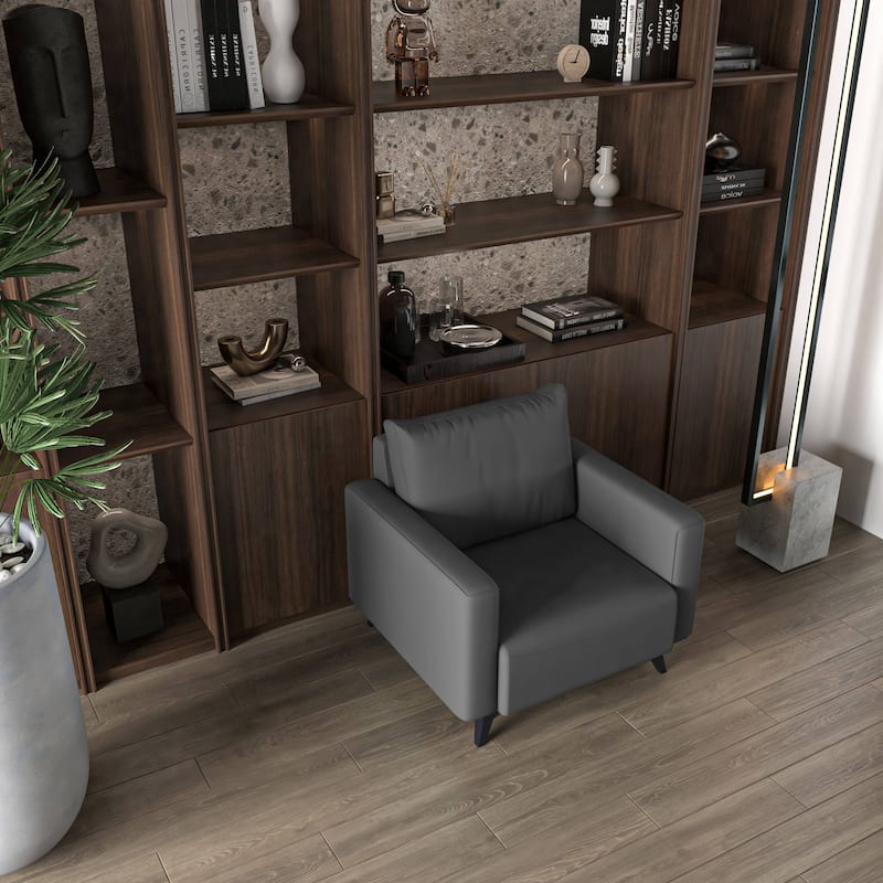 Single-Seater Sofa Modern Armchair Upholstered Vegan Leather with Metal Legs Removable Cushions Inno Series by LeisureMod