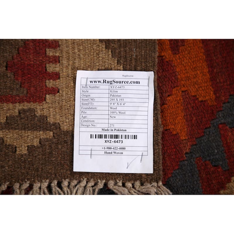 Geometric Modern Kilim Rug Reversible Hand-woven Wool Carpet - 6'4"x 9'8"