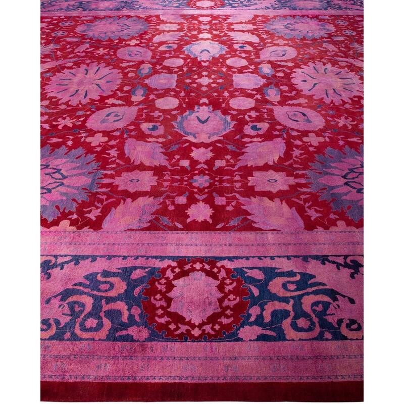 Overton Handknotted Wool Vintage Inspired Contemporary Overdyed Red Area Rug - 13' 3" x 12' 1"
