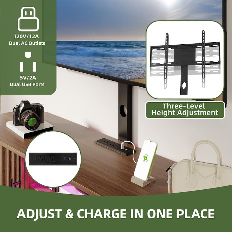 Moasis Mid-Century Modern Fluted TV Stand with Drawer and Adjustable Mount for Living Room
