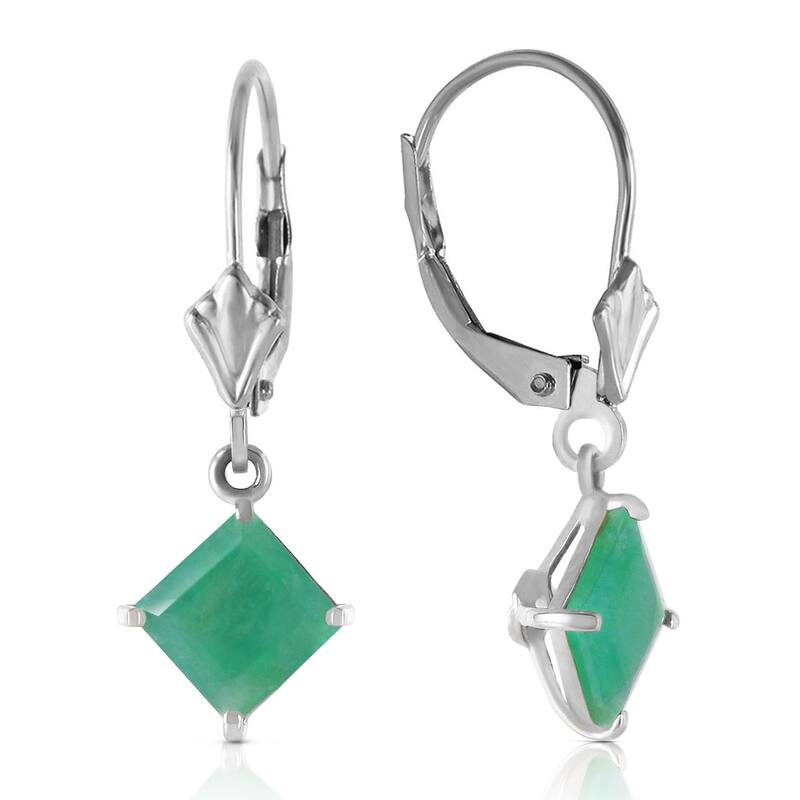14K Solid Gold Leverback Earrings Emerald Jewelry Series Royal - White