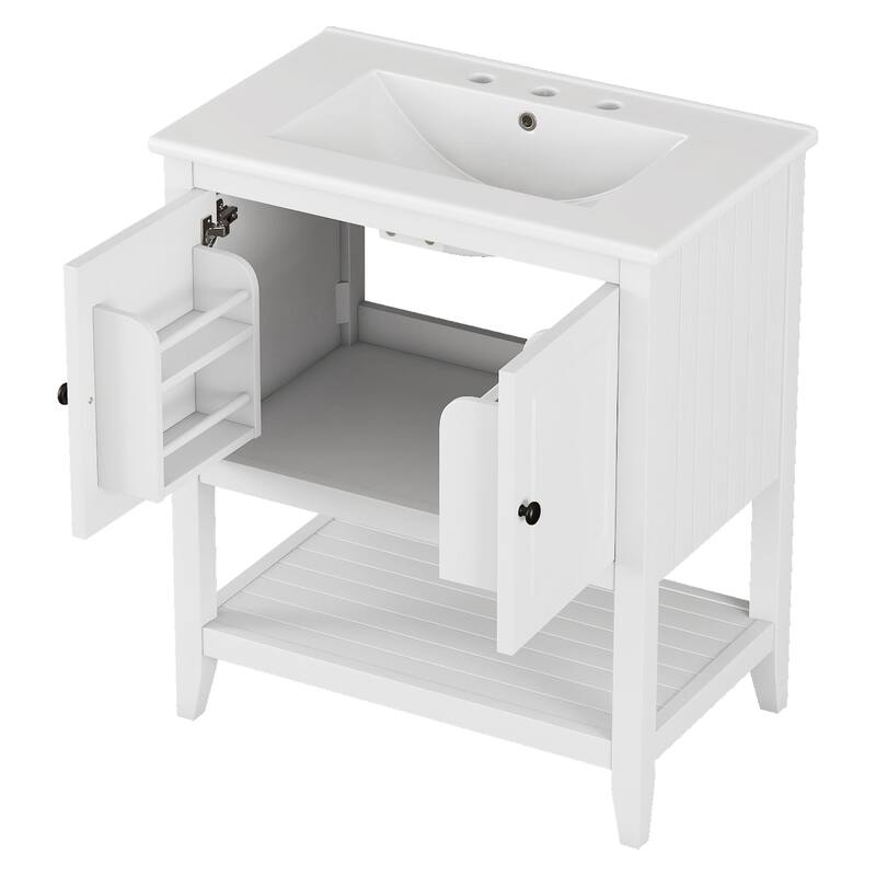 Bathroom Vanity with Sink, Bathroom Storage Cabinet with 2 Soft Closing Doors and Door Shelf, Bathroom Cabinet with Open Shelf