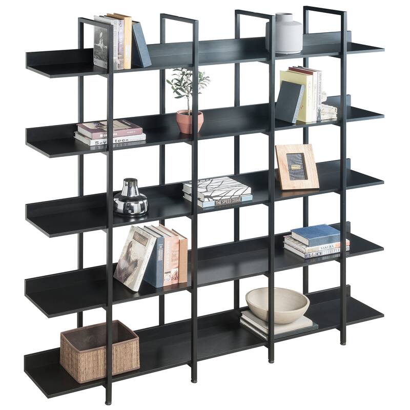 5 Tier Bookcase Home Office Open Bookshelf, Vintage Industrial Style Shelf, MDF Board, White Metal Frame