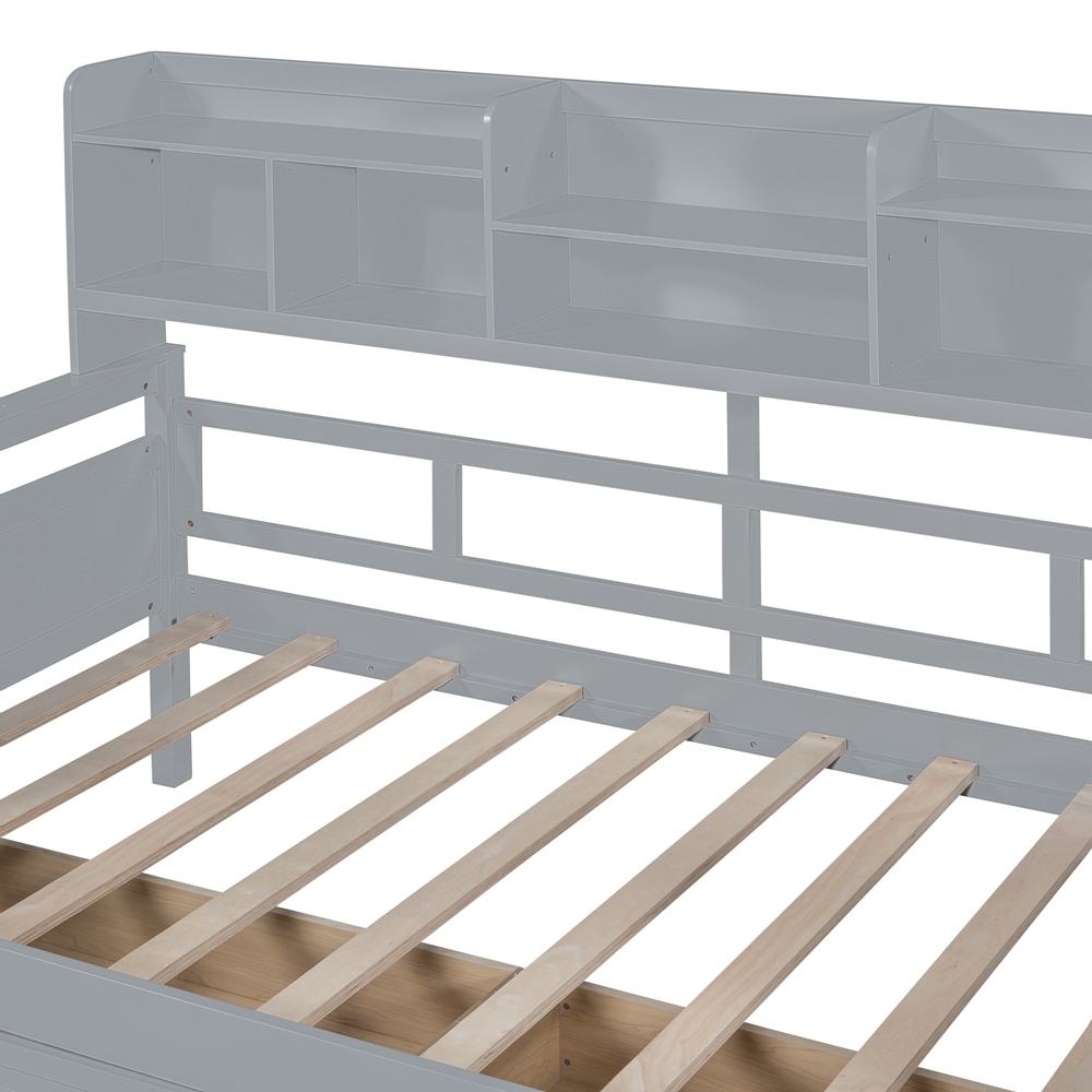 Modern Wood Daybed with Bedside Shelf and Two Drawers