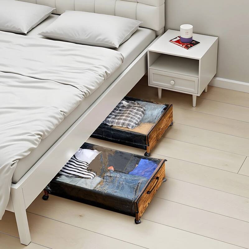 2-Pack Under Bed Storage Boxes with Label Slots Wheels and Clear Lid Fits Clothes Shoes Toys - 25.6 x 18.1 x 7.1 inch