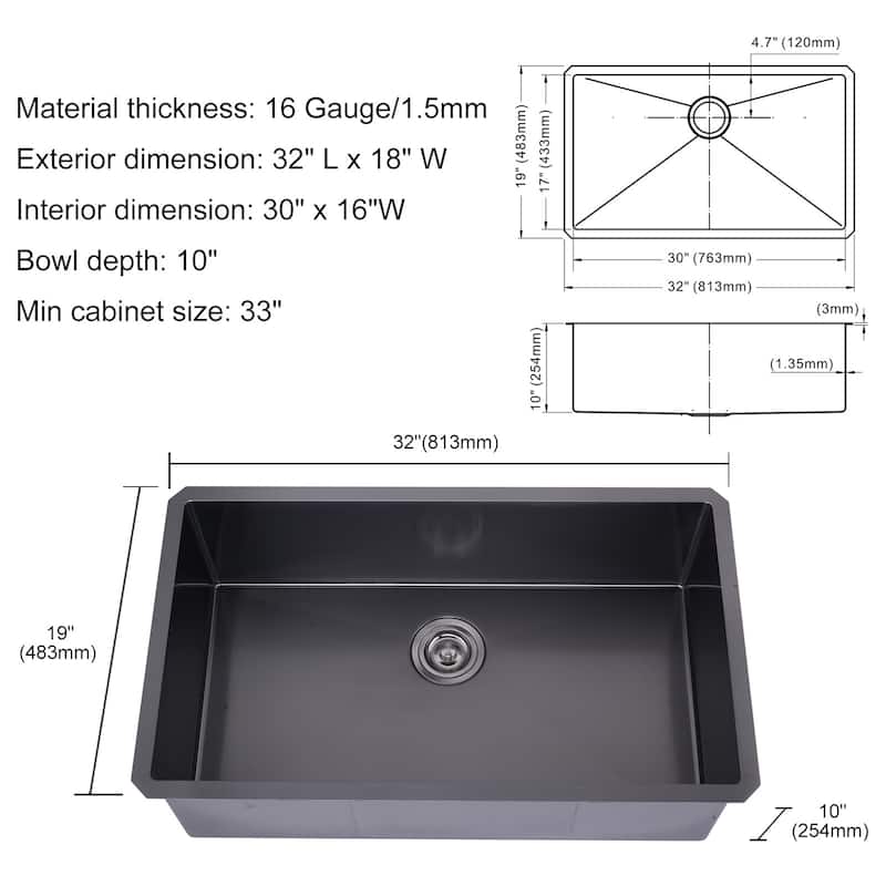 WOWOW Drop-In/Undermount Single Bowl Kitchen Sink
