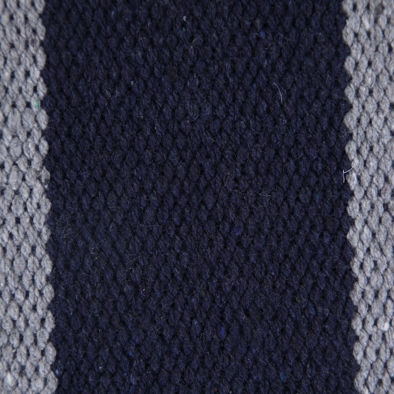 20" White and Blue Double Striped Square Throw Pillow