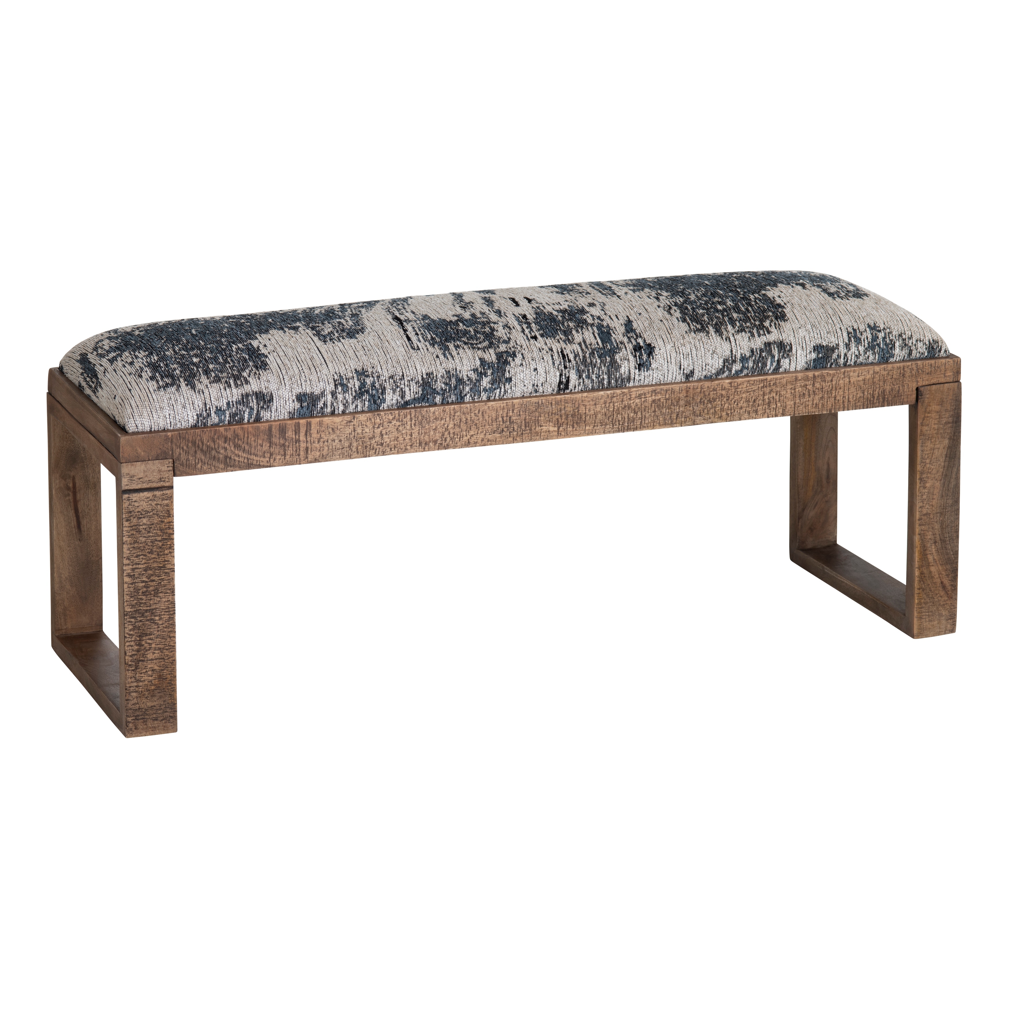 45 in. Navy Upholstered Accent Bench with Brown Solid Wood Frame
