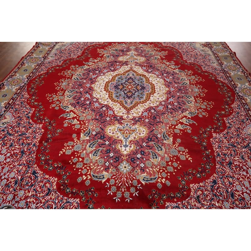 Floral Red Paisley Kashan Turkish Area Rug Machine Made Carpet - 9'8" x 12'10"