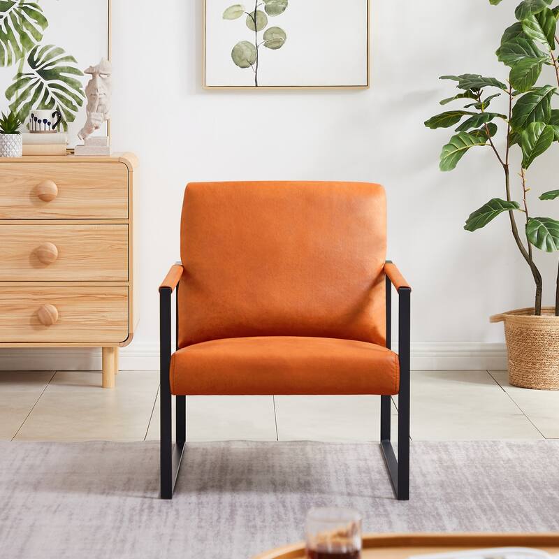 Homy Lin Living Room, Office or The Reception Area PVC Leather Accent arm Chair with Extra Thick Padded backrest - Orange