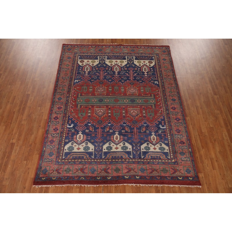 Red & Blue Sirjan Oriental Area Rug Hand-knotted Wool Carpet - 8'0"x 10'1"