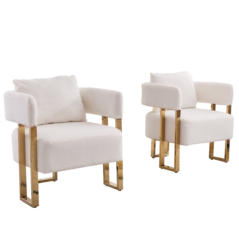 Modern 24.41" Upholstered Accent Chair with Gold Metal Legs for Dressing Area (Set of 2)