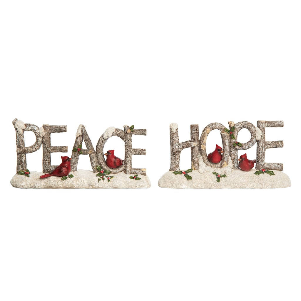 Transpac Resin Birch Peace/Hope Cardinal Decor Set of 2 Christmas Home Decorations