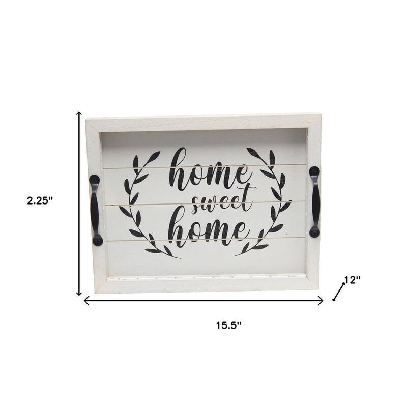 HomeRoots 16" Gray And Black Home Sweet Home Serving Tray With Handles And LED Lights - 15.50 in. x 2.25 in. x 12.00 in.